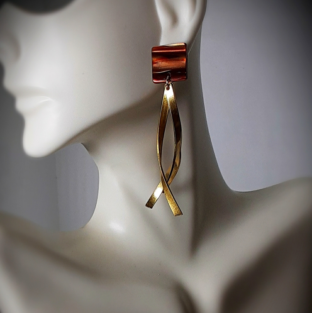 Raw Brass Spiral Dangle Earrings